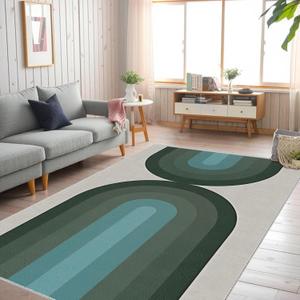 Green Rainbow Rugs for Living Room 5x7, Non Slip Area Rugs for Bedroom Ultra-Thin Soft, Indoor Washable Stain Resistant Rug Boho Lightweight Carpet Low-Pile Throw Rug for Dining Room