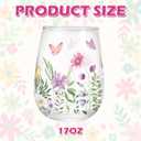 Whaline 2 Pcs Spring Stemless Wine Glasses 17 Oz Watercolor Floral Butterfly Drinking Glasses Wild Flower Tumbler Cups for Party Supplies Gifts