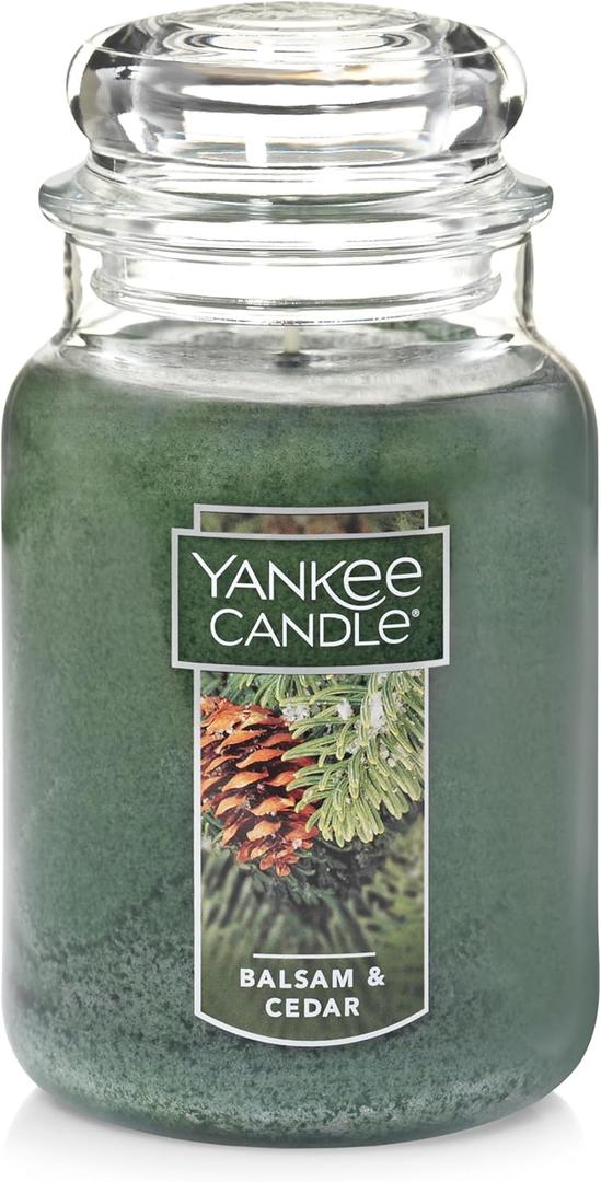 Yankee Candle Balsam & Cedar Scented, Classic 22oz Large Jar Single Wick Candle, Over 110 Hours of Burn Time, Ideal Holiday Gift (Classic Large Jar)
