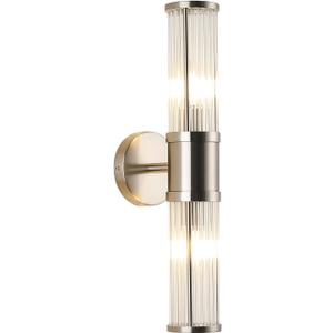 Brushed Nickel Wall Sconce with Glass Rods - Modern Industrial Vanity Light Fixture, E12 Candelabra Base for Bathroom, Bedroom & Hallway (Bulbs Not Included)