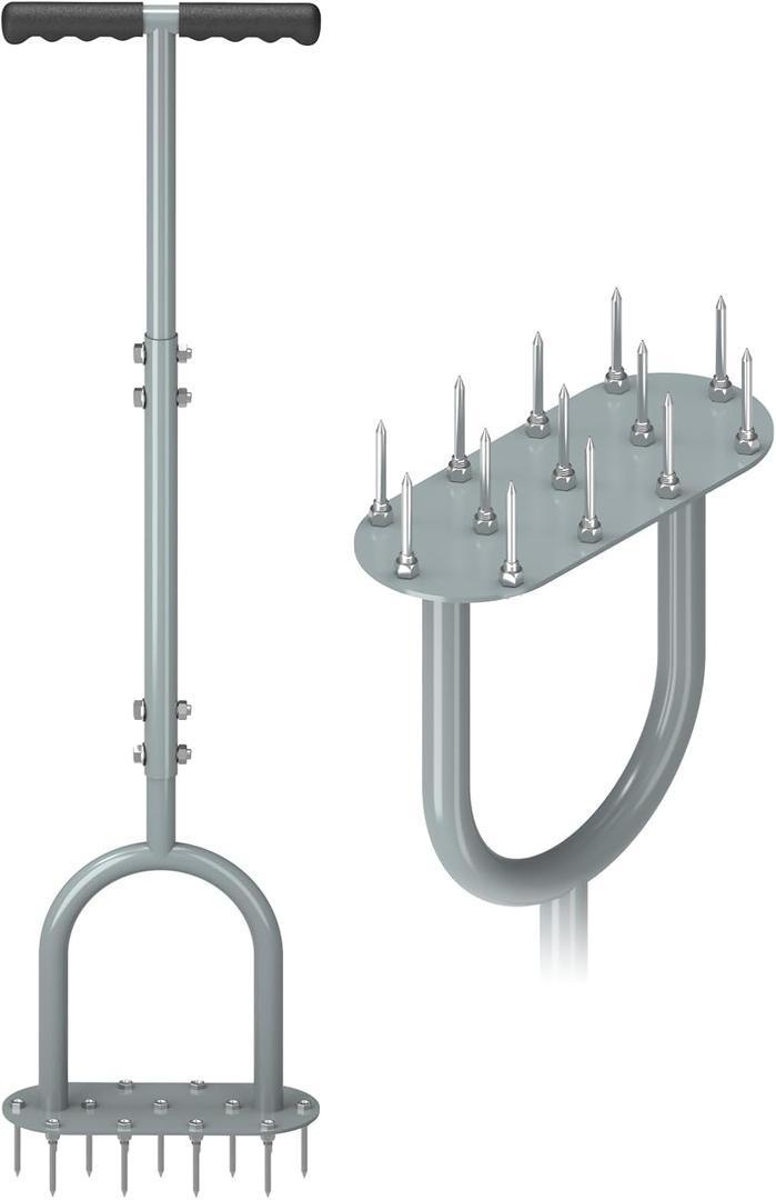 Lawn Aerator Spike Manual Yard Aerator with 13 Iron Spikes, Aerator Lawn Tool, Garden Tool for Aerating Soil