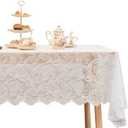 Jayla White Lace Tablecloth 54 X 108 Inches Rectangle Phoenix Tail Flower Embroidered Wedding Table Cloths for Outdoor Party Reception, Dinner Party, Baby Shower, Tea Decorations, Home Decor