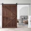ROYMELO 54x84 inch Sliding Barn Wood Door Slab with 9ft Hardware Kit and Handle, Coffee, K Shape, Simple DIY Assembly