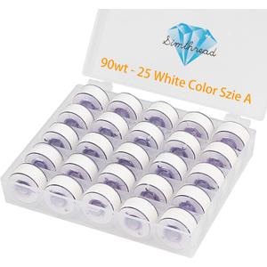 Simthread 25pcs 90WT White Prewound Bobbin Thread Size A Class 15 (SA156) with Clear Storage Plastic Case Box 60S/2 Compatible with Brother Embroidery Thread Sewing Thread Machine DIY