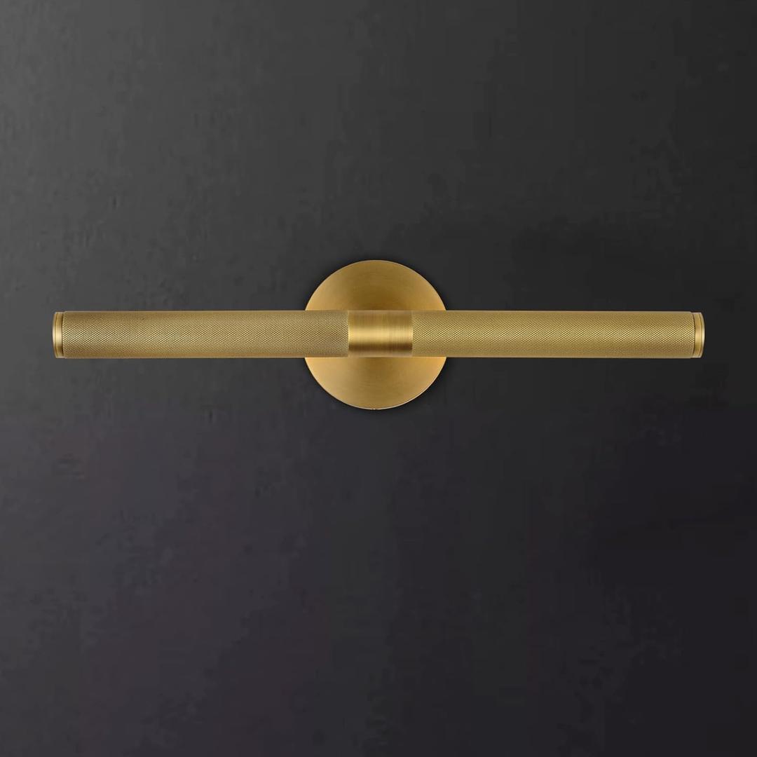 Hard-wired Knurled Picture Light, 19in Brass Picture Light for Wall, Dimmable Gold Art Lights, Rotatable 360 Sconce for Pictures Frame, Painting Wall Lights, Bathroom Wall Sconce, E12 Bulbs Included