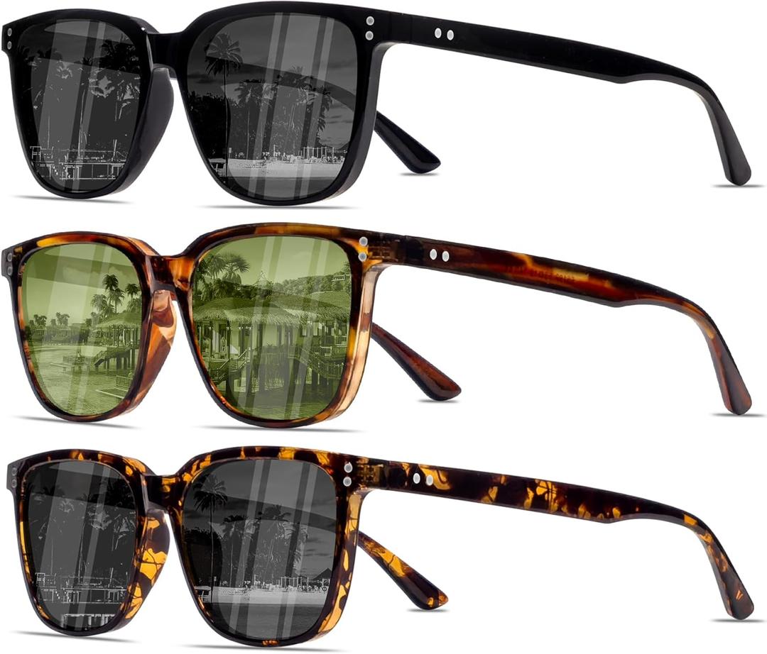 Retro Polarized Sunglasses for Men Women UV Protection Classic Sports Driving Golf Hiking Square Sun Glasses (3pack-black+tortoise Gray+tortoise Green)