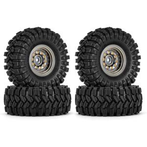 INJORA Black Coating Brass 1.0 Beadlock Wheel Tires Set for Axial SCX24 AX24 TRX4M FCX24 Upgrade 1/24 1/18 RC Crawler CarGrey