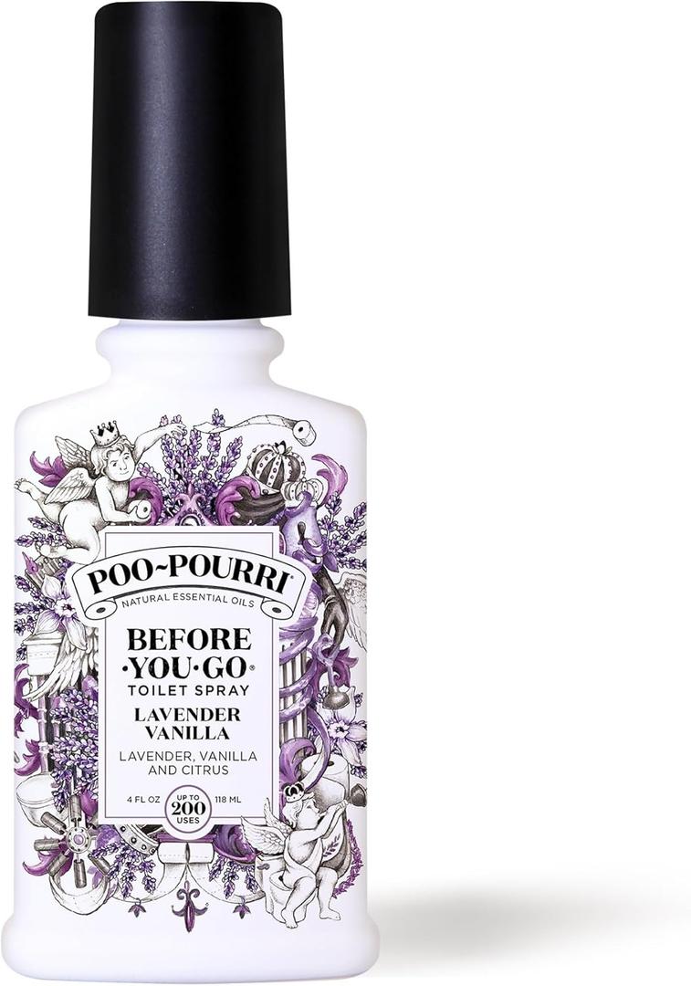 Poo-Pourri Before-You-Go Toilet Spray, Lavender Vanilla, 4 Fl Oz, Up to 200 Uses, Bathroom Odor Deodorizer, Plant-Based with Essential Oils, for Home or Work, Lavender, Vanilla and Citrus Scent