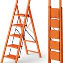 HillhutApex 5 Step Foldable Aluminum Step Ladder with Handgrip, Anti-Slip Pedal, 330 lbs Capacity, Lightweight & Portable for Home, Kitchen, Office, Garage (Orange)