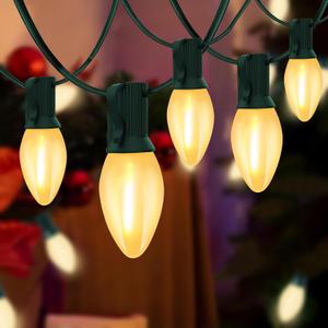 C7 LED Outdoor Frosted White String Lights, 25FT with 27 Clear Shatterproof Bulbs, Vintage Christmas Lights for Party, Tree, Patio, Garden, Yard