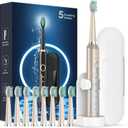 Rtauys M5 Electric Toothbrush for Adults - Sonic Electric Toothbrush for Kids and Adults with 8 Brush Heads & Travel Case, 120 Days Battery Life - Champagne Gold