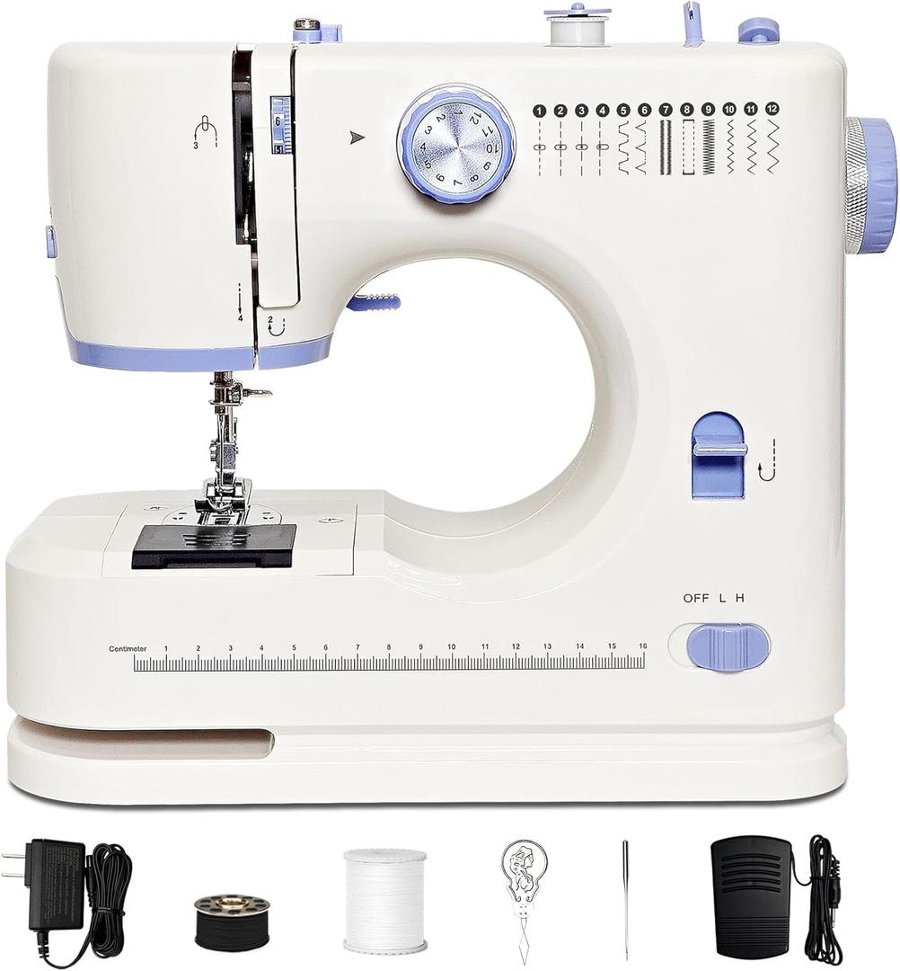 Beginner-Friendly Mini Sewing Machine with 12 Built-in Stitches, Sewing Machine with Foot Pedal, Portable, High-Low Speeds, Perfect for Sewing Enthusiasts
