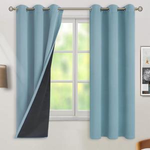 BGment Thermal Insulated 100% Blackout Curtains for Bedroom with Black Liner, Double Layer Full Room Darkening Noise Reducing Grommet Curtain (42 x 63 Inch, Greyish Blue, 2 Panels)