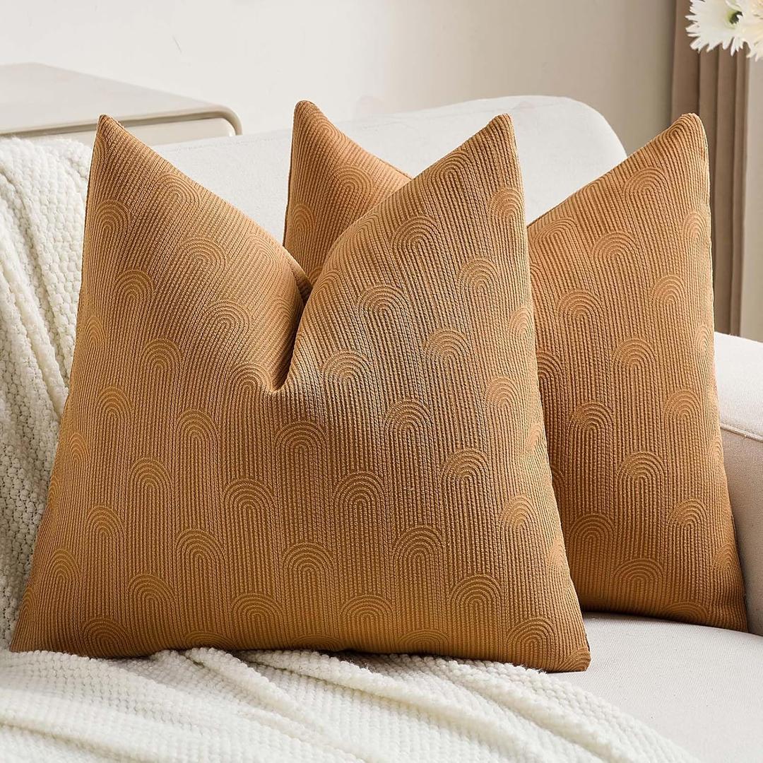 FUTEI Bronze Chenille Decorative Throw Pillow Covers 18x18 Inch Set of 2,Soft Cozy Striped Geometric Patterns Cushion Case,Modern Home Decor for Couch Bed Living Room
