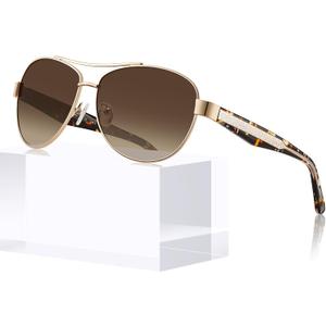 CARFIA Acetate Metal Sunglasses for Women Polarized UV Protection Trendy Fashion Style CA2305 (1. Gradient Brown Lens)