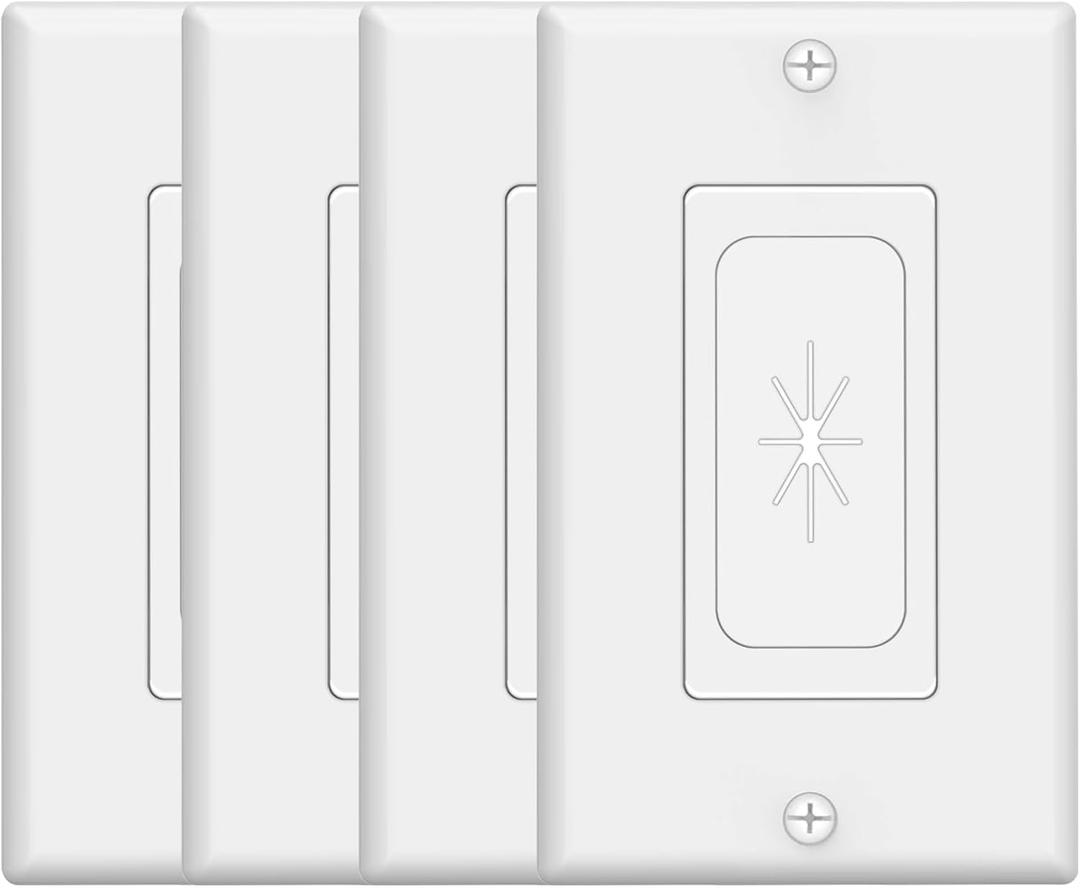 VCELINK Wall Plate Cable Pass Through, Single Gang Decorator Wall Plate Cover, Flexible Rubber Wall Grommets Insert for Low Voltage Cables, Wall Mount TV, Home Theater System, White (White-4 Pack)
