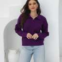 Women's Polo Sweater V Neck Long Sleeve, Pullover Knit Sweaters for Women Lapel Collar (Purple, M)