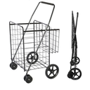 VEVOR Folding Shopping Cart, Jumbo Grocery Utility Cart with Double Baskets, 360 Swivel Wheels, 110 LBS Large Capacity Heavy Duty for Laundry, Shopping, Grocery, Luggage, Black