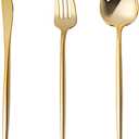 150PCS Gold Plastic Silverware,Heavy Duty Disposable Utensils Include 50 Forks,50 Spoons and 50 Knives,Gold Cutlery Plastic Silverware Sets for Party, Birthday,Wedding