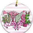 10 x Nurse Ornament 2025  White Elephant Gift for Nurse, Festive Ceramic Ornament with Medical Symbols & Holiday Artwork  Stethoscope, Syringe, Bow & Santa Hat  Gift for Healthcare Workers