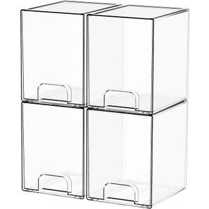 Yieach 7.6" H Baby Bottle Organizer for Cabinet,4 Pack BPA FREE Bottle Storage Organizer Baby,Clear Stackable Storage Drawers for Makeup,Skincare,Beauty Products Bathroom Closet Organizers and Storage