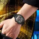 OLEVS Men Watches Business Dress Chronograph Big Square Quartz Analog Male Watch Silicone Strap Waterproof Date Gift Mens Wrsit Watch Silver