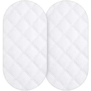 Yoofoss Waterproof Bassinet Mattress Pad Cover 2 Pack Fit for Hourglass/Oval Bassinet Mattress, Baby Bassinet Mattress Protector for Boys and Girls 32X16in White