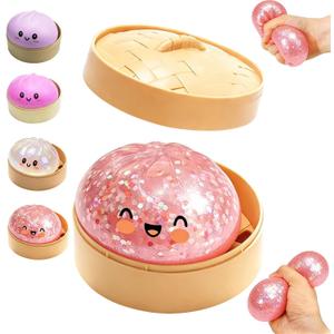 Glitter Dumpling Squishies, Gaint Mystery Squishies Dumpling Box, Colorful Squishies Dumplings Stress Balls Toy, Soft SquishiesStress Relief & Rebounding Sensory Fidget Toy for Adults (Pink)