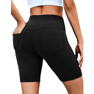 VOOVEEYA 5"/8" High Waisted Yoga Biker Shorts with Pockets for Women (Black, XS)