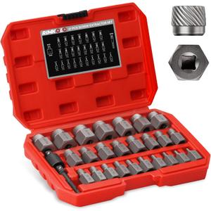 27-Piece Screw Extractor Set, 3/8" Inch Drive Easy Out Bolt Extractor kit Multi-Spline Hex Head for Removing Broken Studs Bolts Socket Screws
