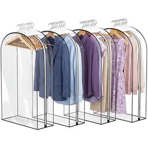 3 Pack Full Clear Garment Bags with Side Zipper, 40" Clothes Covers with 10" Gusset, Transparent Hanging Suit & Coat Covers for Closet Storage, Jackets, Dresses, Windbreakers
