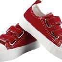Toddler Boys and Girls Low Top Canvas Adjustable Strap Sneakers (6.5 Narrow Toddler, Red)