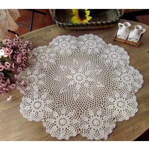 Cotton Handmade Crochet lace Table Runners Round Tablecloth Doilies Doily Table Dresser Scarf Décor,23 inch,Beige