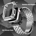 HASLFM Stainless Steel Band with Case Compatible with Apple Watch Series 9 8 7(41mm), 6 5 4 SE3/2/1(40mm), Series 3 2 1(38mm), Metal Protective Bumper Cover for iWatch Bands Men,Silver
