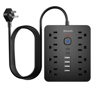 Bawmwim Surge Protector Power Strip, 8 Outlets(1250W/10A), 6 USB Charging Ports(2 USB C), 6FT Flat Plug Extension Cord Outlet Extender with Overload Protection, ETL Certified for Office, Dorm Room