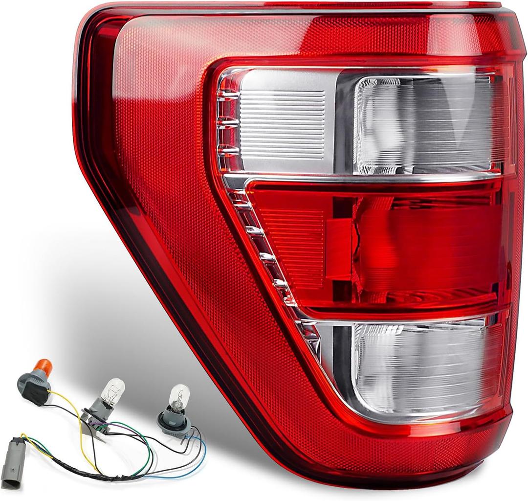 Tail Light Assembly Compatible with Ford F150 XL XLT 2021 2022 2023, F150 Halogen W/o Blind Spot Taillight W/Bulb & Harness, Left Driver Side, OEM: ML3Z13405F