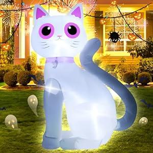 3.5FT Halloween Inflatable Decor White Cat with LED Lights Halloween Indoor Outdoor Blow Up Decorations Party Holiday Decor