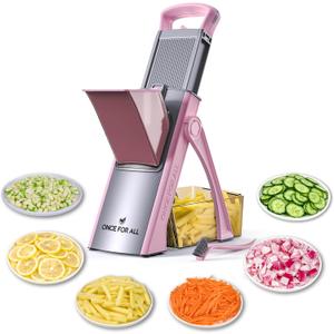 ONCE FOR ALL Upgrade Safe Mandoline Slicer Plus, Adjustable Vegetable Food Chopper Potato Fries French Fry Cutter, Detachable Blade, Kitchen Chopping Artifact, New Kitchen Gift (Pink)