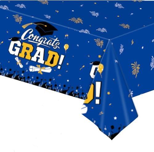 Pack Of 2 MYSXN Graduation Tablecloth,PE Tablecover for Graduation Party Decorations,54x108 Inch Table Cloths (Blue)
