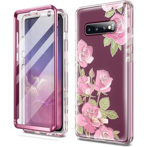 SURITCH for Upgraded Samsung Galaxy S10 Case, [Built-in Anti-Scratch Screen Protector] [Dual-Layer Protection] 360Full Protection Shockproof Protective Phone Case Fit Cover 6.1 Inch - Pink Rose