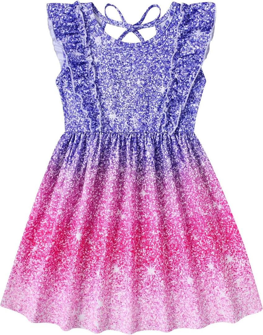 Goodstoworld Toddler Girl Dress for Kids Summer Beach Ruffle Tie Back Dresses for 2-8T (4-5T, A1-glitter 01)