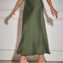 Women's Maxi Skirts Satin Drawstring High Waisted Silk Elegant Flowy Casual A-Line Long Skirt for Women (Green, S)