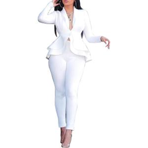 Salimdy Sexy 2 Piece Outfits for Women Long Sleeve Solid Blazer with Pants Casual Elegant Business Suit Sets White 2XL
