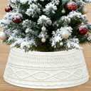 8.5-Inch Mini Knit Christmas Tree Collar - Small Xmas Tree Stand Cover for Tabletop Artificial Trees, Farmhouse Decor for Office, Stairwells & Small Spaces, Cream White
