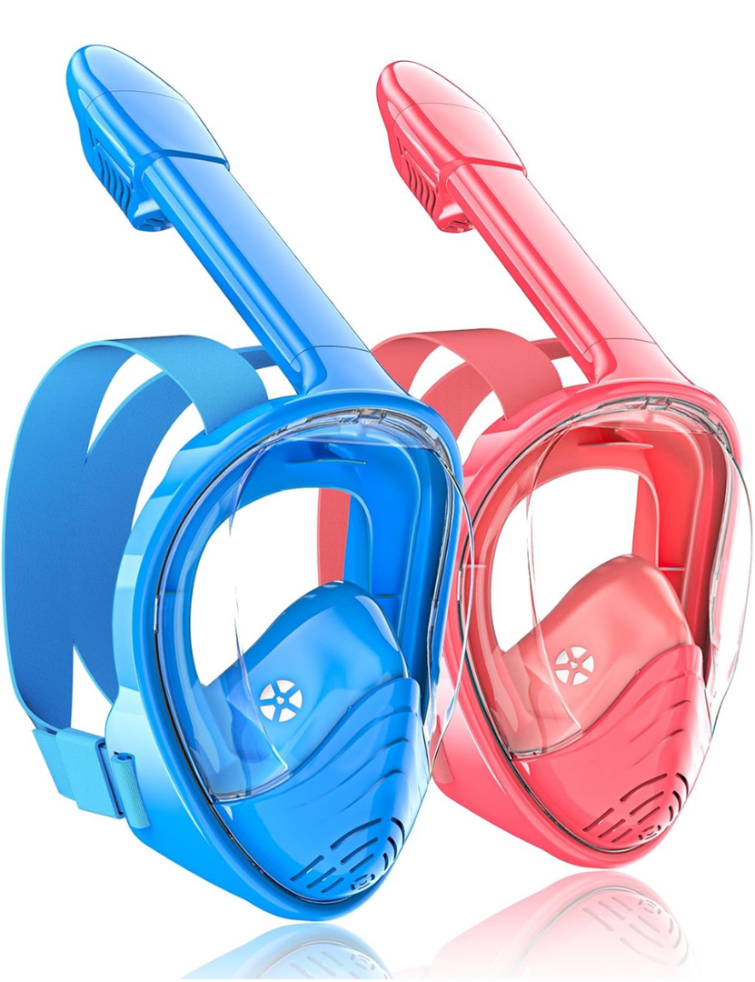QingSong Kids Snorkel Mask Full Face, Snorkeling Set with Camera Mount, Foldable 180 Degree Panoramic View Snorkeling Gear Anti-Fog Anti-Leak 2Pack