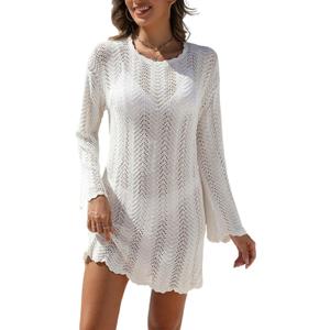 VIMPUNEC Crochet Swimsuit Coverup for Women Summer Bathing Suit Cover Ups Swimwear Beach Dress (White, S)