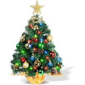 Tabletop Christmas Tree 22 Inch Mini Artificial Christmas Tree with 30 LED String Lights, Star Tree, Tabletop Small Xmas Tree for Holiday Indoor DIY Christmas Decor