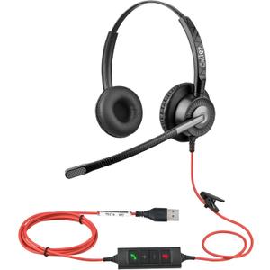 Callez USB Headset with ENC Dual Mic Noise Cancelling for PC Laptop Mac, Computer Headset with MS Teams Call Button Wired Stereo Headphones for Teams Zoom Home Office Work Call Center (Black)