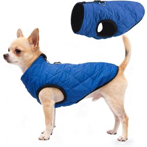 SCENEREAL Winter Dog Vest Coat with Harness Built in, Warm Puppy Jacket for Small Medium Dogs, Cold Weather Coat with Zipper, Fleece Puffer Vest Windproof Snow Clothes, Blue S