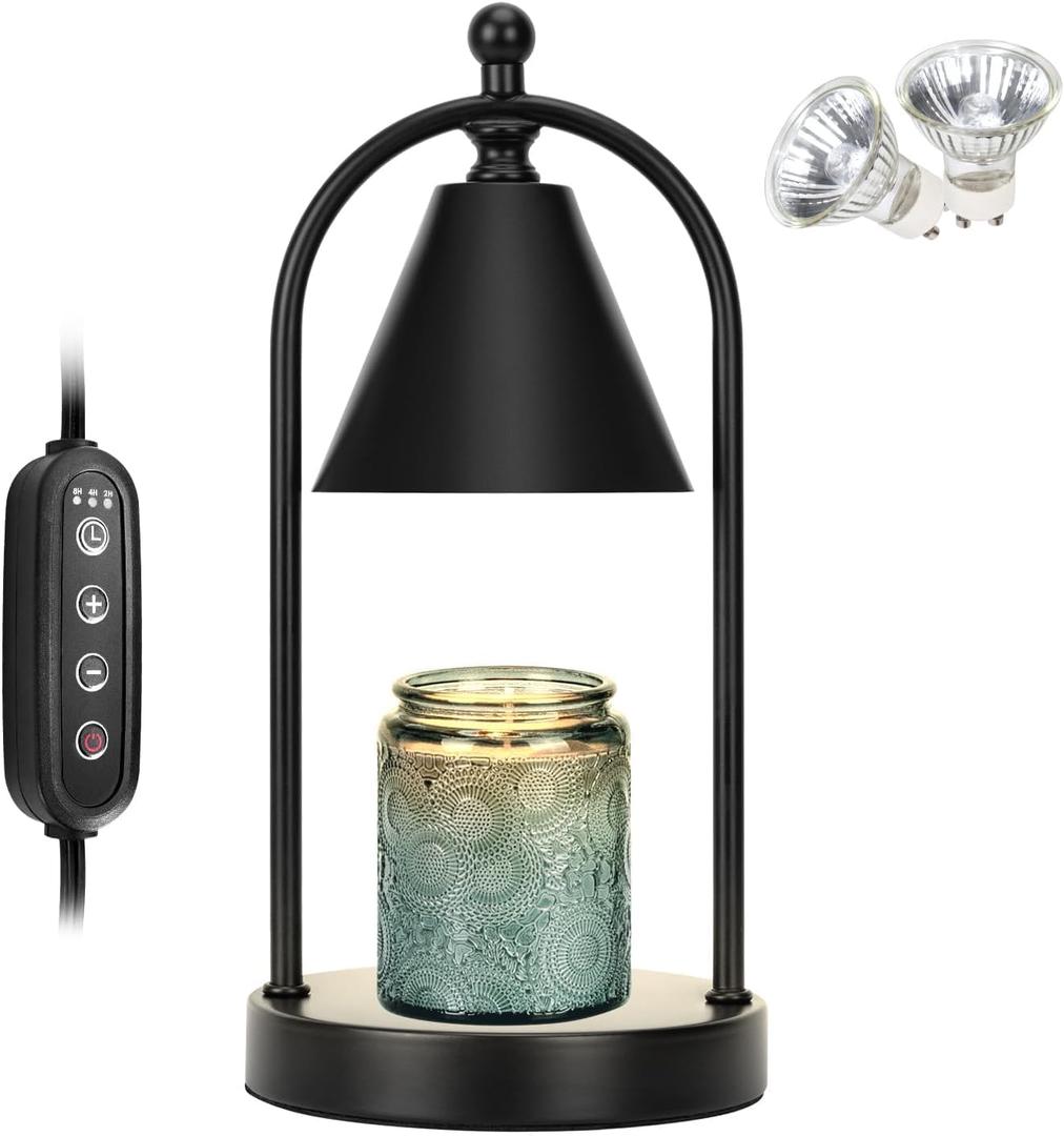 Soilsiu Candle Warmer Lamp with Timer, Electric Black Candle Warming Light for Bedroom, Dimmable Wax Melts Warmer for Home Decor Beside Lamp Gifts for Women (2 Bulbs Included)